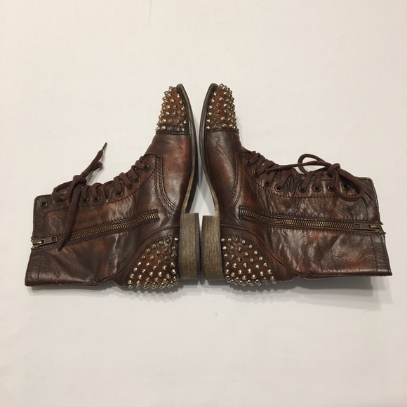 Steve Madden Tarnney Brown Leather Studded Combat Boots Size 7M - Picture 4 of 13